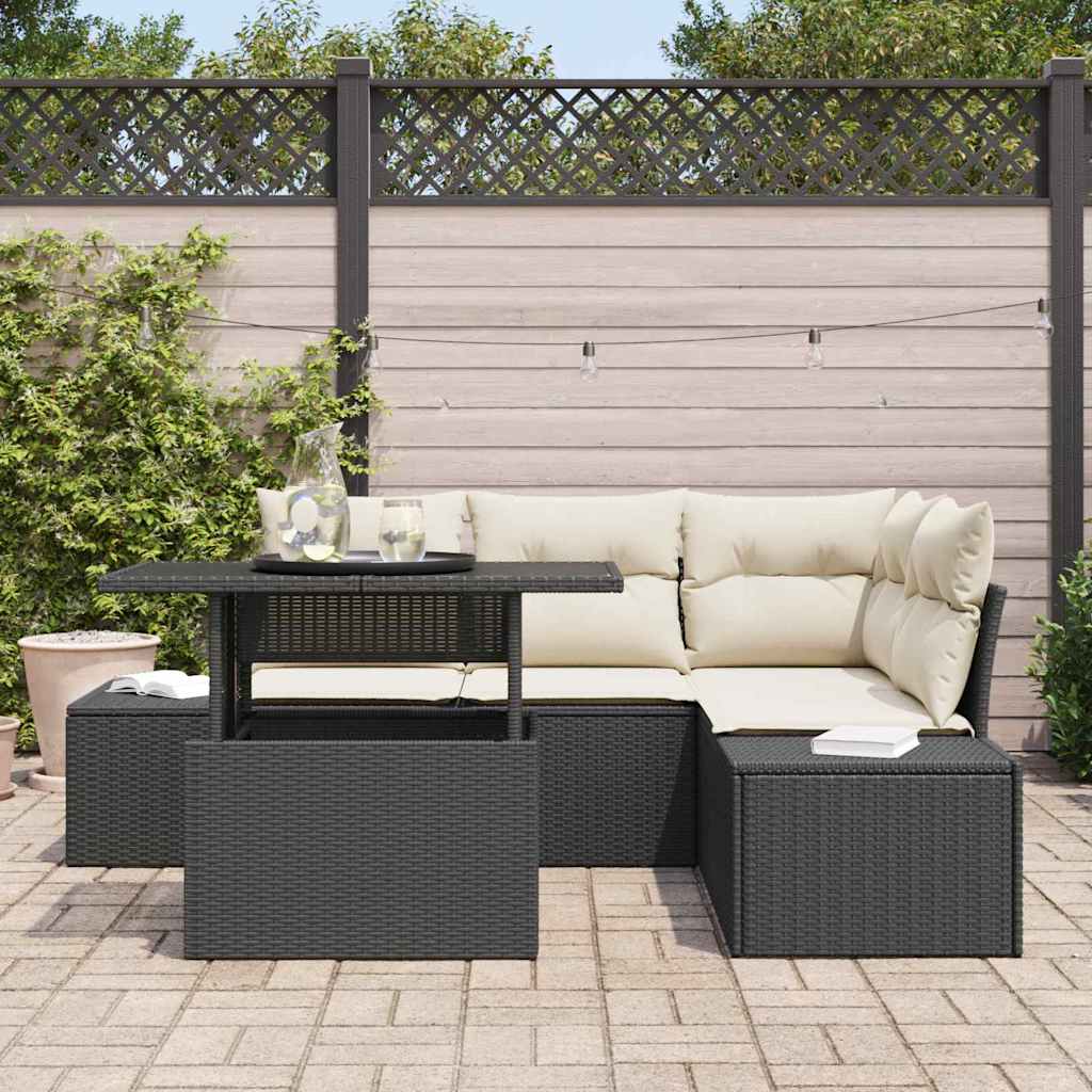 Gartensofa-set mit Kissen 5 pcs Schwarz Poly-Rattan