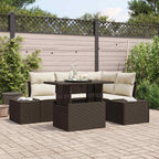 Gartensofa-set mit Kissen mit Speicher 5 pcs Braun Poly-Rattan