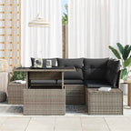 Gartensofa-set mit Kissen mit Speicher 5 pcs Grau Poly-Rattan