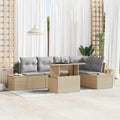 Garten-Sofa-Set mit Speicher 6 pcs Beige Poly Rattan