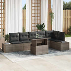 Gartensofa-set mit Kissen mit Speicher 7 pcs Grau Poly-Rattan