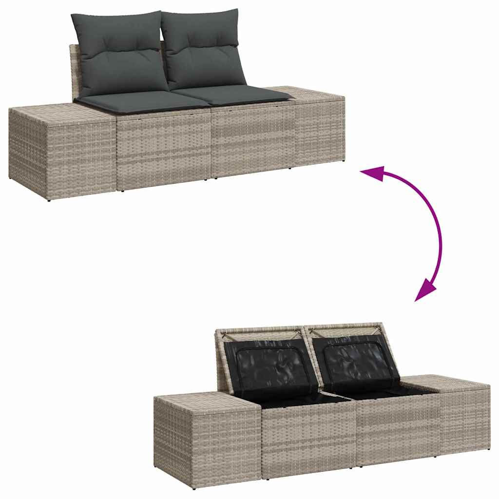 Garten-Sofa-Set mit Speicher 7 pcs Hellgrau Poly Rattan