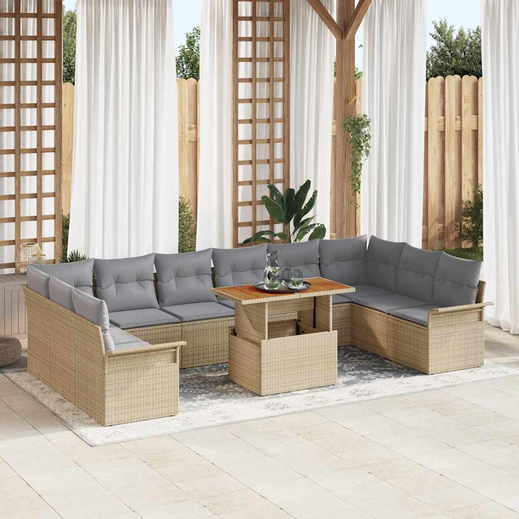 Garten-Sofa-Set mit Speicher 9 pcs Beige Poly Rattan