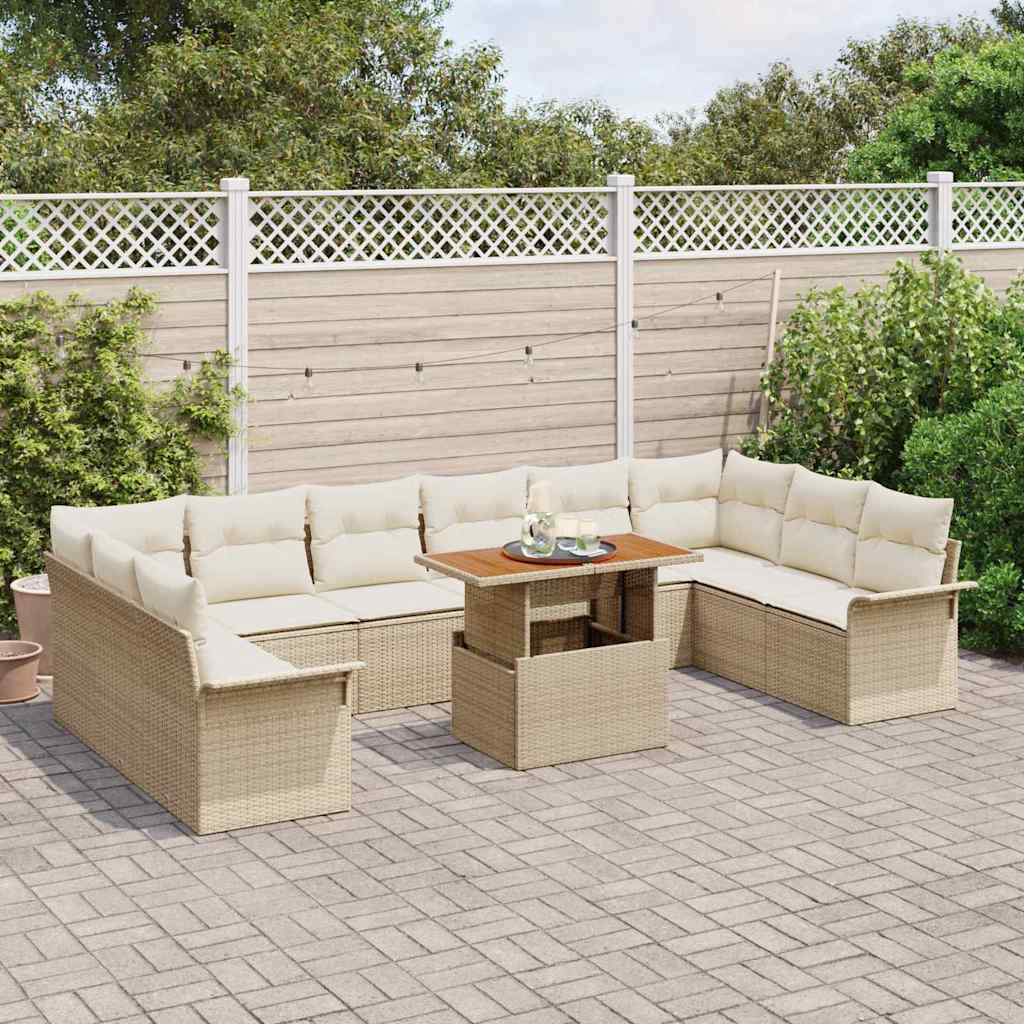 Garten-Sofa-Set mit Speicher 11 pcs Beige Poly Rattan