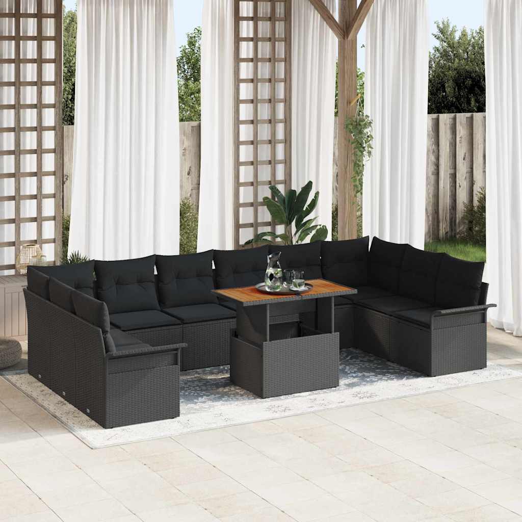 Garten-Sofa-Set mit Speicher 9 pcs Schwarz Poly Rattan