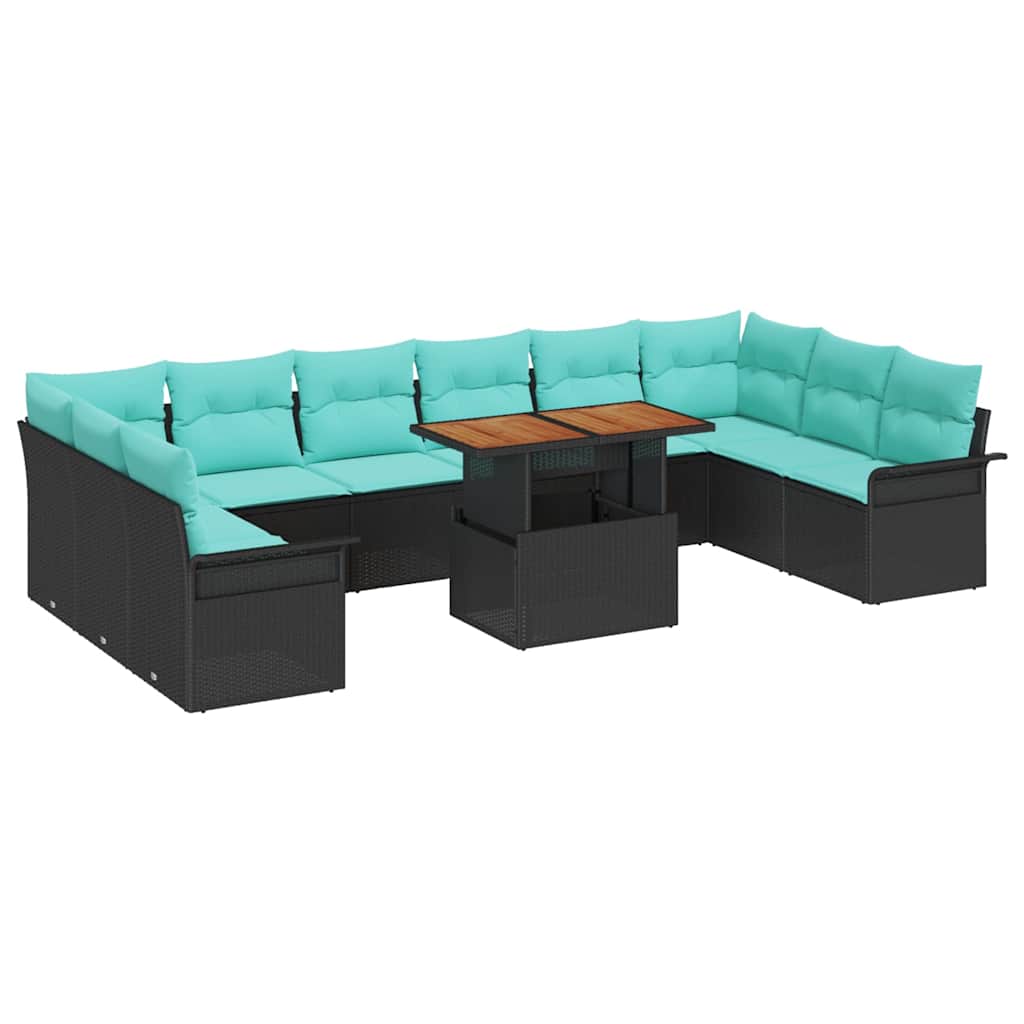 Garten-Sofa-Set mit Speicher 11 pcs Schwarz Poly Rattan