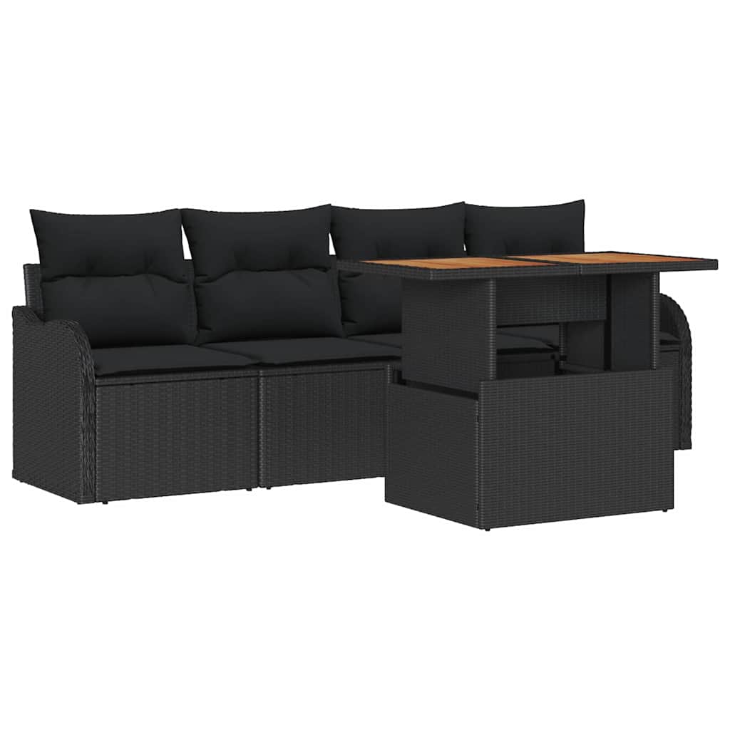 Gartensofa-set mit Speicher 5 pcs Schwarz Poly-Rattan