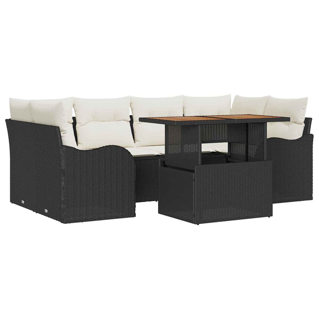 Garten-Sofa-Set mit Speicher 7 pcs Schwarz Poly Rattan
