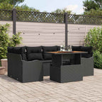 Garten-Sofa-Set mit Speicher 7 pcs Schwarz Poly Rattan