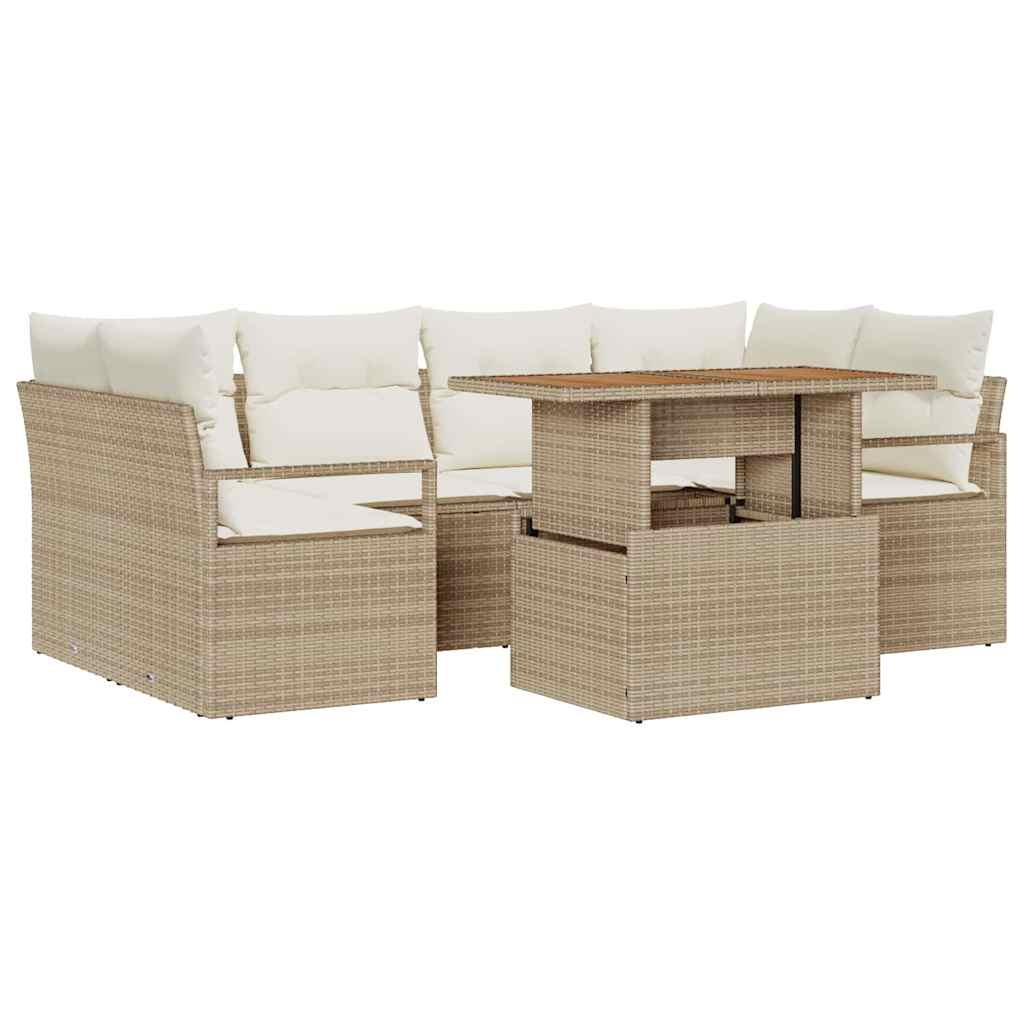 Garten-Sofa-Set mit Speicher 7 pcs Beige Poly Rattan