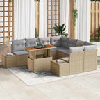 Garten-Sofa-Set mit Speicher 9 pcs Beige Poly Rattan