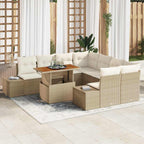 Garten-Sofa-Set mit Speicher 9 pcs Beige Poly Rattan