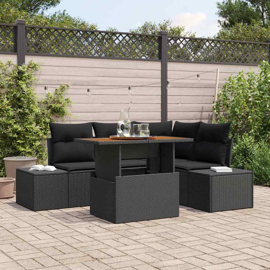 Garten-Sofa-Set mit Speicher 5 pcs Schwarz Poly Rattan