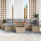 Garten-Sofa-Set mit Speicher 8 pcs Beige Poly Rattan