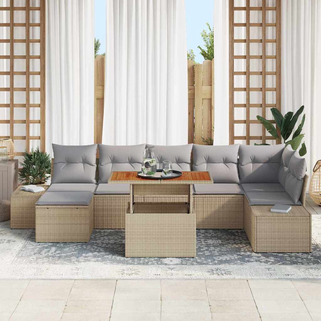 Garten-Sofa-Set mit Speicher 8 pcs Beige Poly Rattan