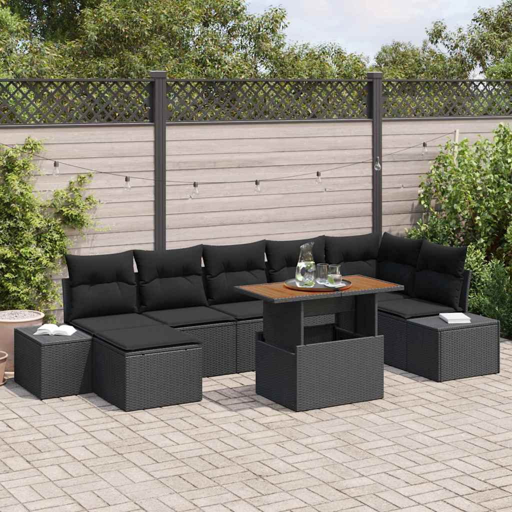 Garten-Sofa-Set mit Speicher 8 pcs Schwarz Poly Rattan