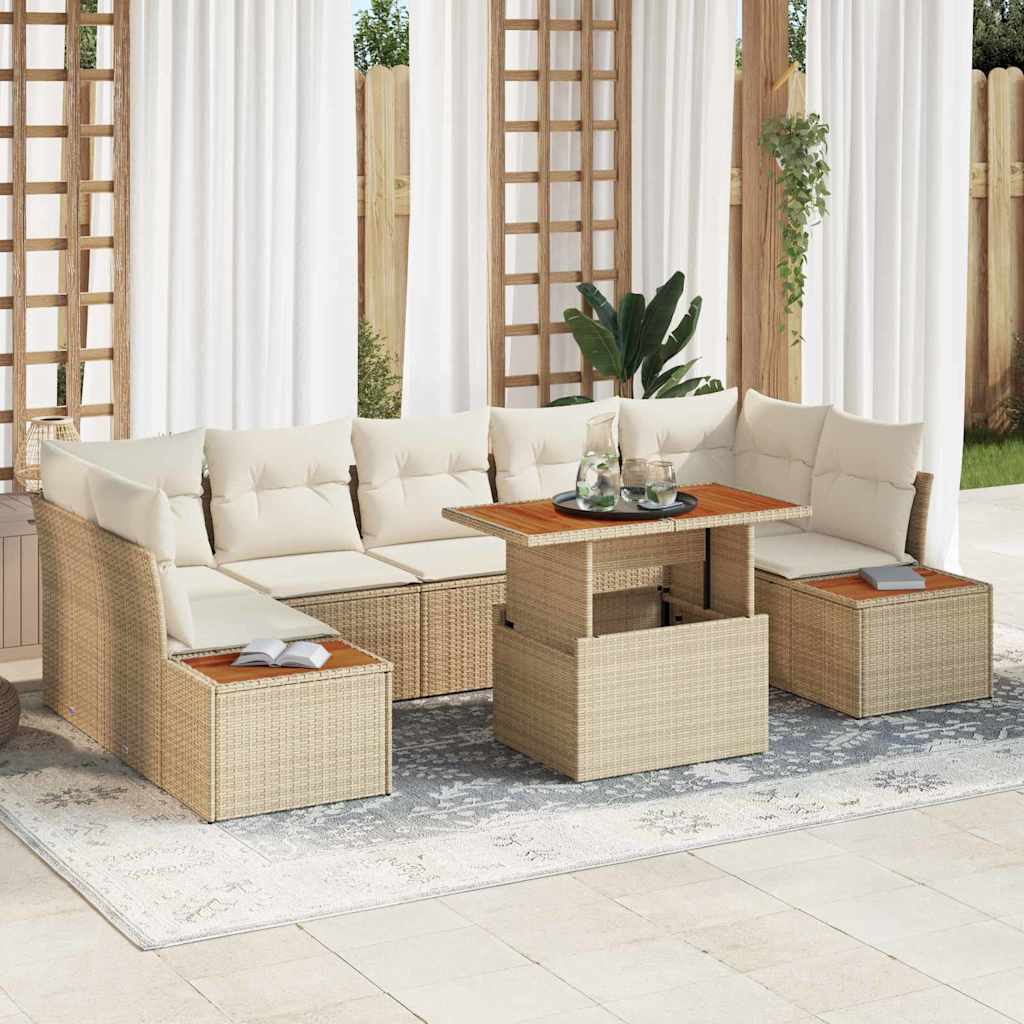 Garten-Sofa-Set mit Speicher 8 pcs Beige Poly Rattan