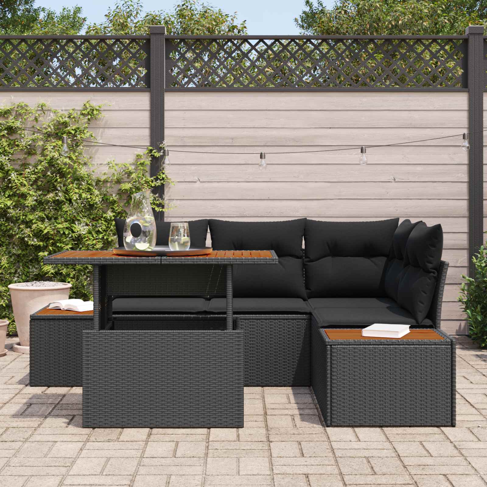 Garten-Sofa-Set mit Speicher 5 pcs Schwarz Poly Rattan
