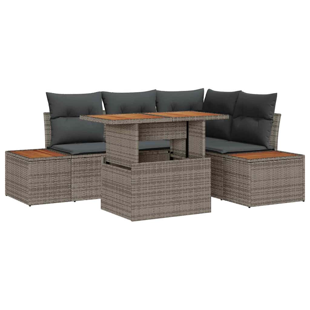 Garten-Sofa-Set mit Speicher 5 pcs Grau Poly Rattan