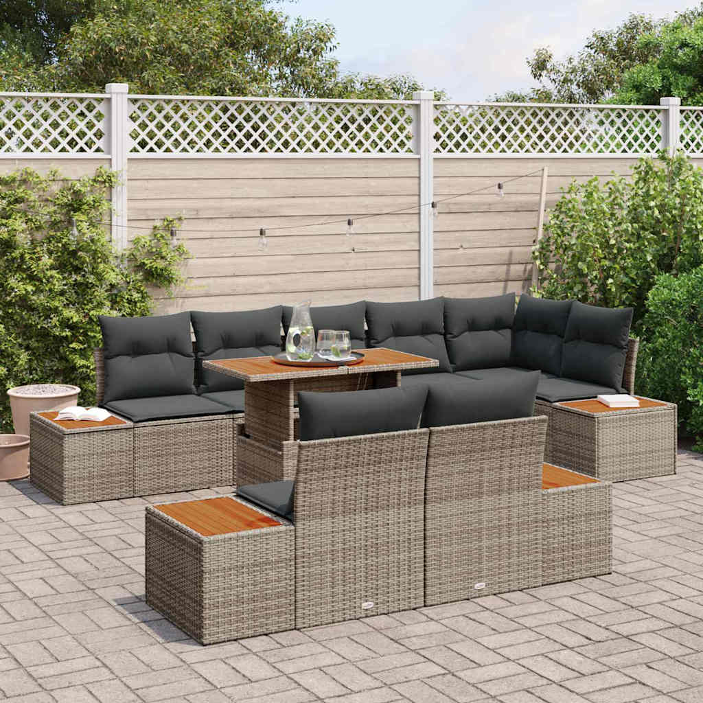 Garten-Sofa-Set mit Speicher 9 pcs Grau Poly Rattan