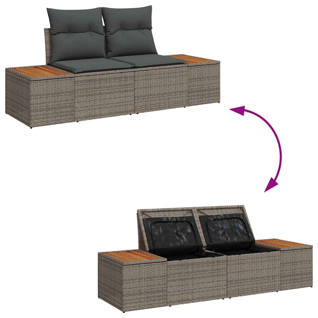 Garten-Sofa-Set mit Speicher 9 pcs Grau Poly Rattan