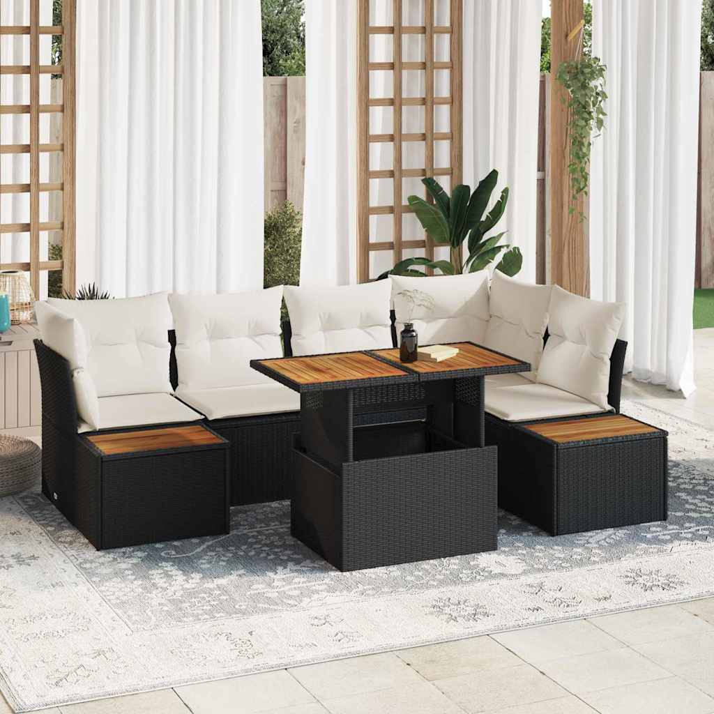 Garten-Sofa-Set mit Speicher 10 pcs Schwarz Poly Rattan