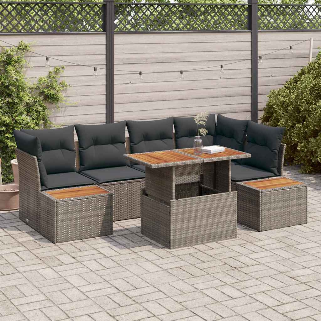 Garten-Sofa-Set mit Speicher 10 pcs Grau Poly Rattan