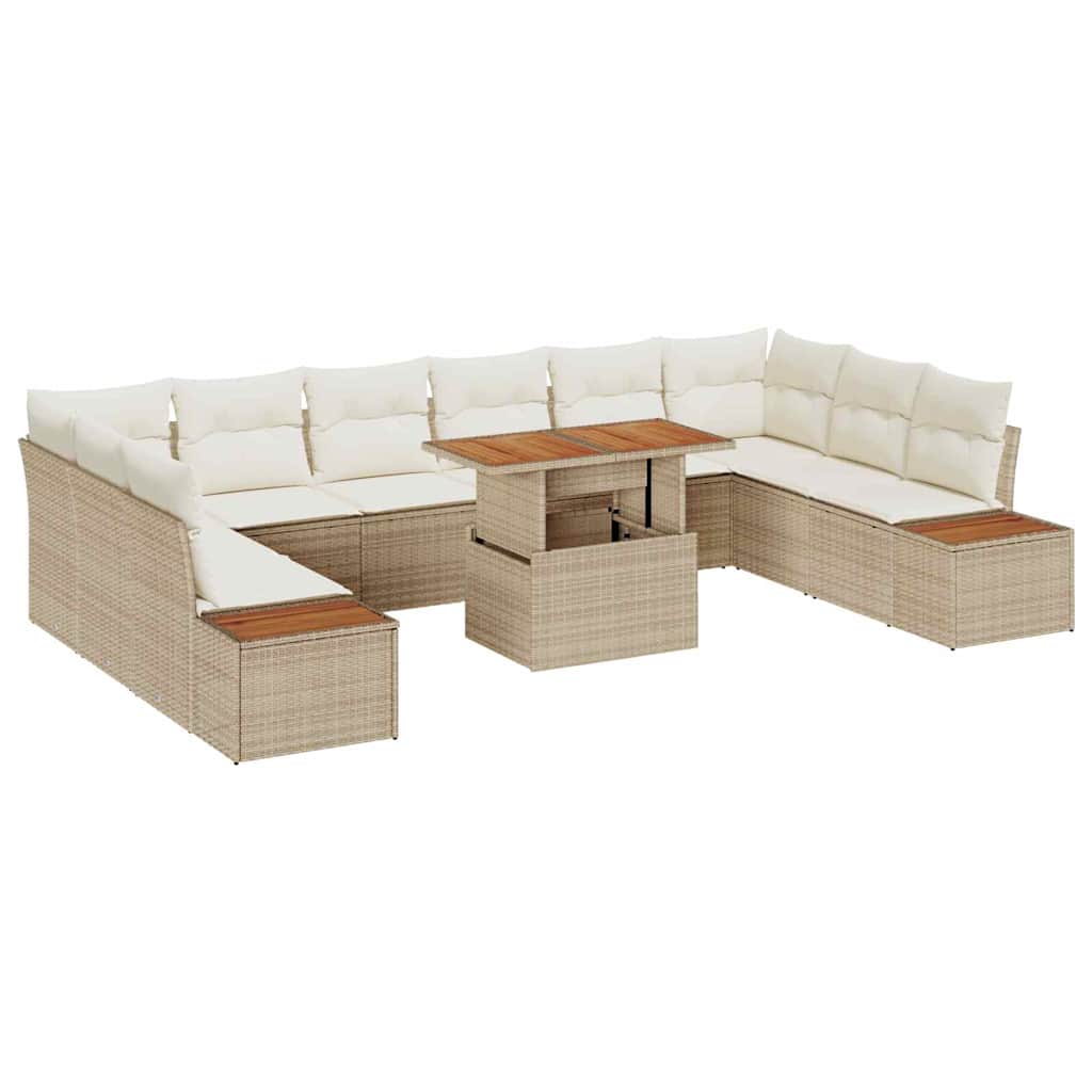 Garten-Sofa-Set mit Speicher 11 pcs Beige Poly Rattan