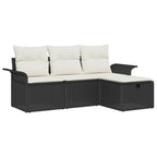 Garten-Sofa-Set mit Kissen 4 pcs Schwarz und Creme Poly Rattan