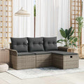 Gartensofa-set mit Kissen mit Speicher 4 pcs Grau Poly-Rattan