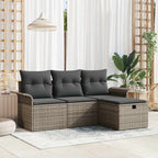 Gartensofa-set mit Kissen mit Speicher 4 pcs Grau Poly-Rattan