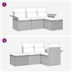 Gartensofa-set mit Kissen mit Speicher 4 pcs Grau Poly-Rattan