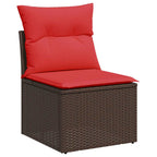 Gartensofa-set mit Kissen 4 pcs Braun und Rot Poly-Rattan