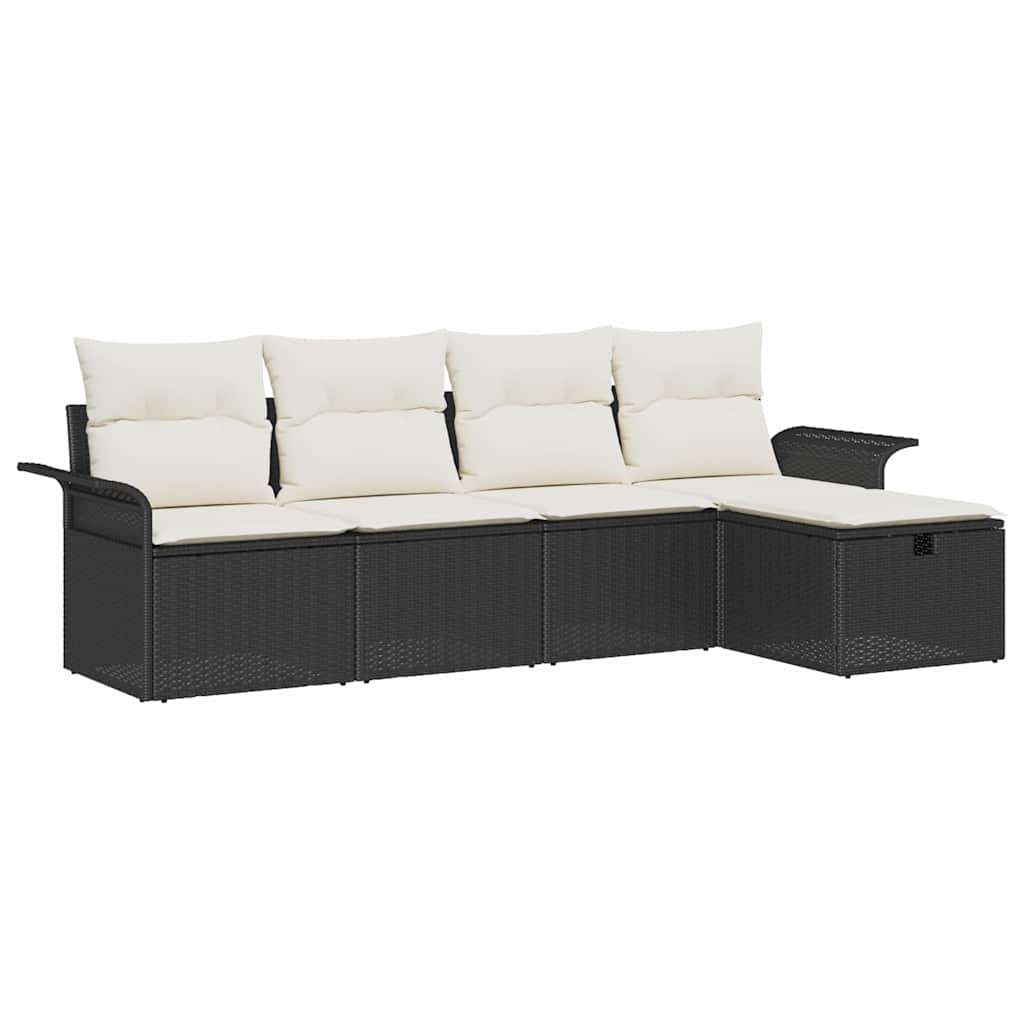 Gartensofa-set mit Kissen 5 pcs Schwarz und Creme Poly-Rattan