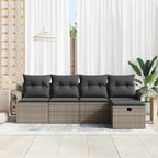 Gartensofa-set mit Kissen mit Speicher 5 pcs Grau Poly-Rattan