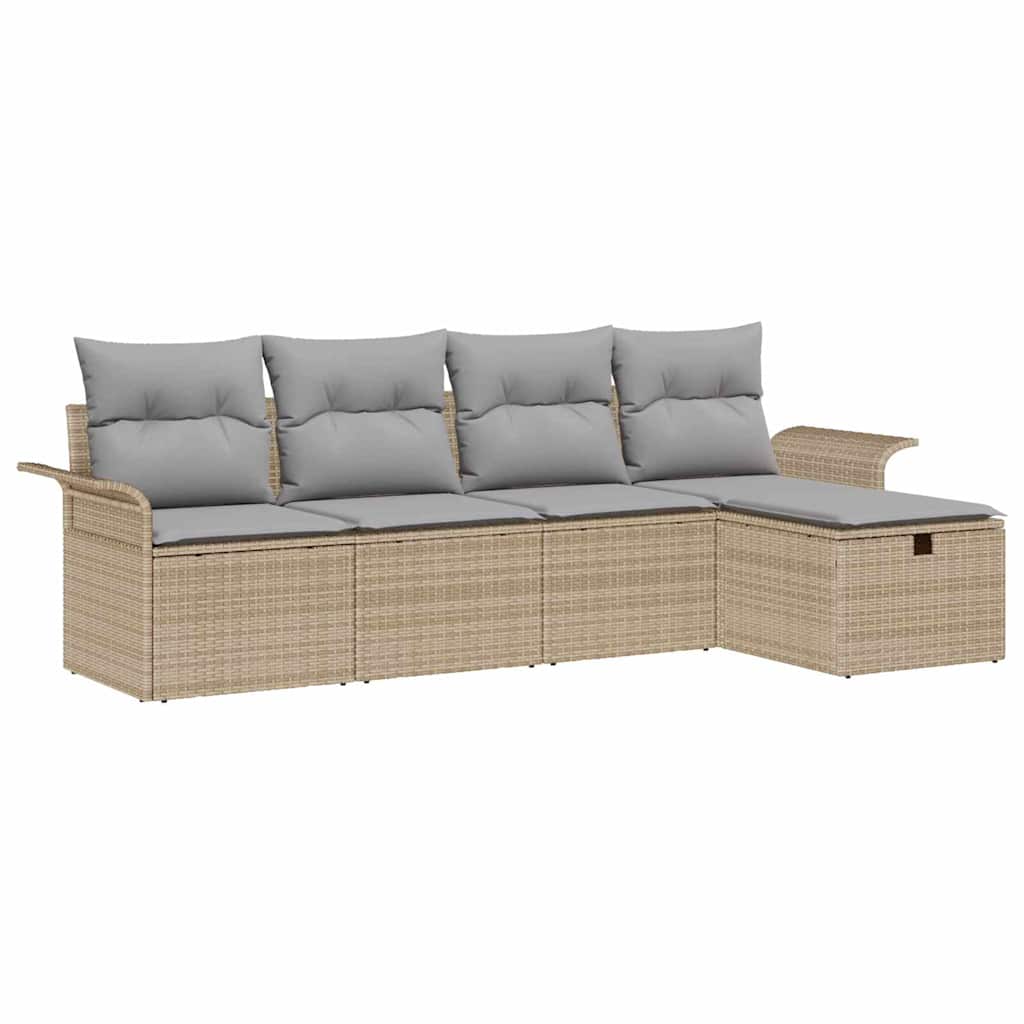 Gartensofa-set mit Kissen 5 pcs Beige und Hellgrau Poly-Rattan