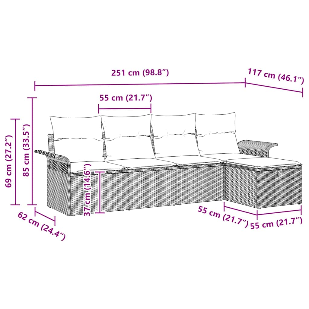 Gartensofa-set mit Kissen 5 pcs Beige und Hellgrau Poly-Rattan