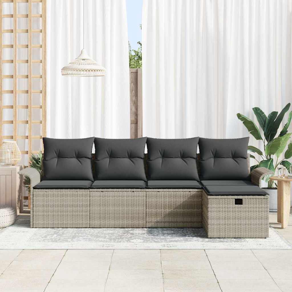 Gartensofa-set mit Kissen 5 pcs Hellgrau Poly-Rattan