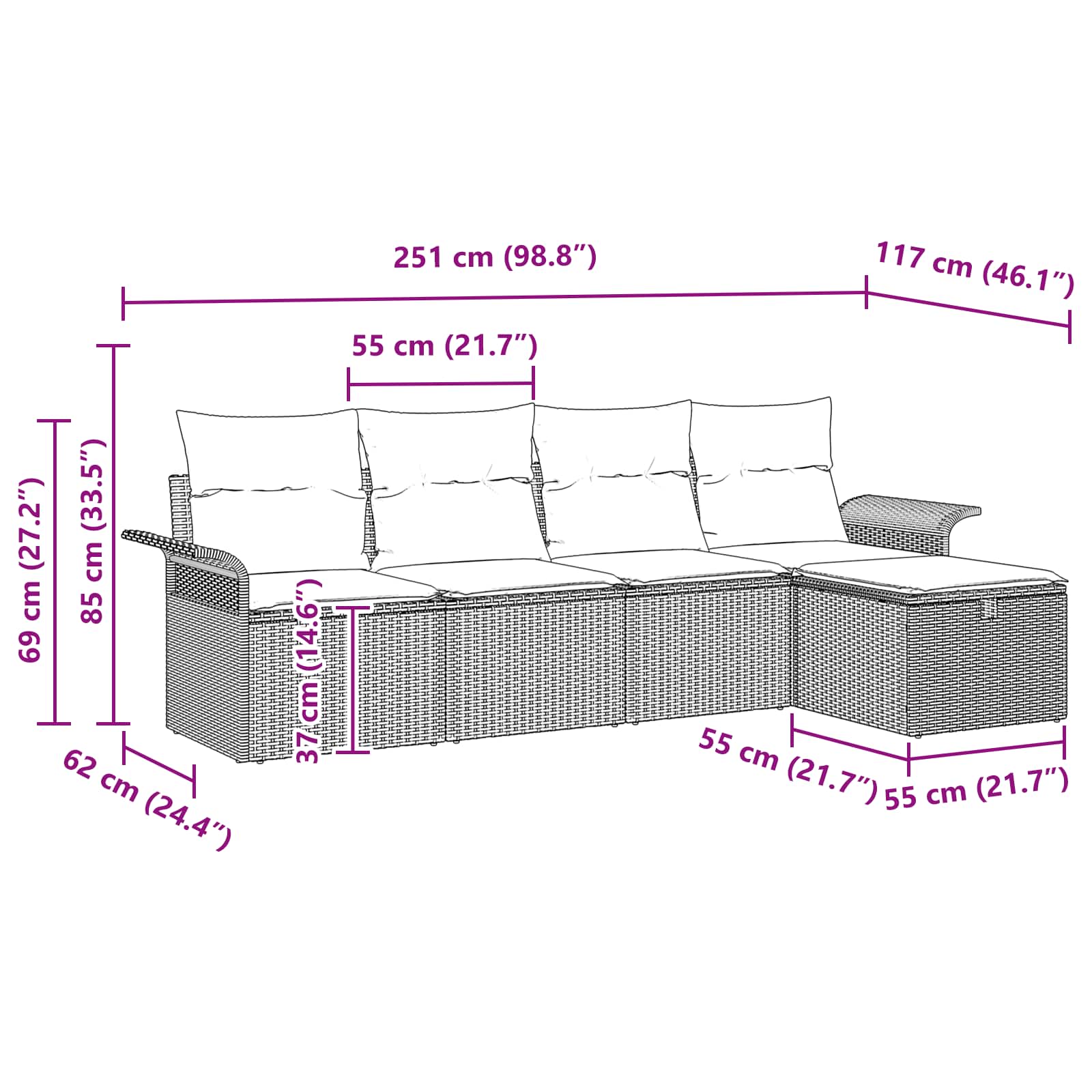 Gartensofa-set mit Kissen 5 pcs Grau und Marineblau Poly-Rattan
