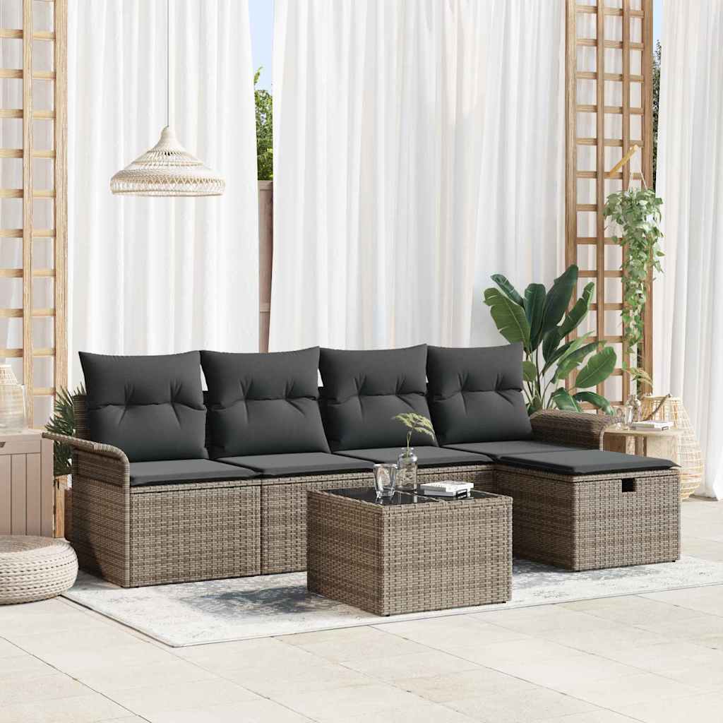 Gartensofa-set mit Kissen mit Speicher 6 pcs Grau Poly-Rattan