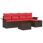 Gartensofa-set mit Kissen 6 pcs Braun und Rot Poly-Rattan