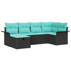 Gartensofa-set mit Kissen 6 pcs Schwarz und Türkis Poly-Rattan