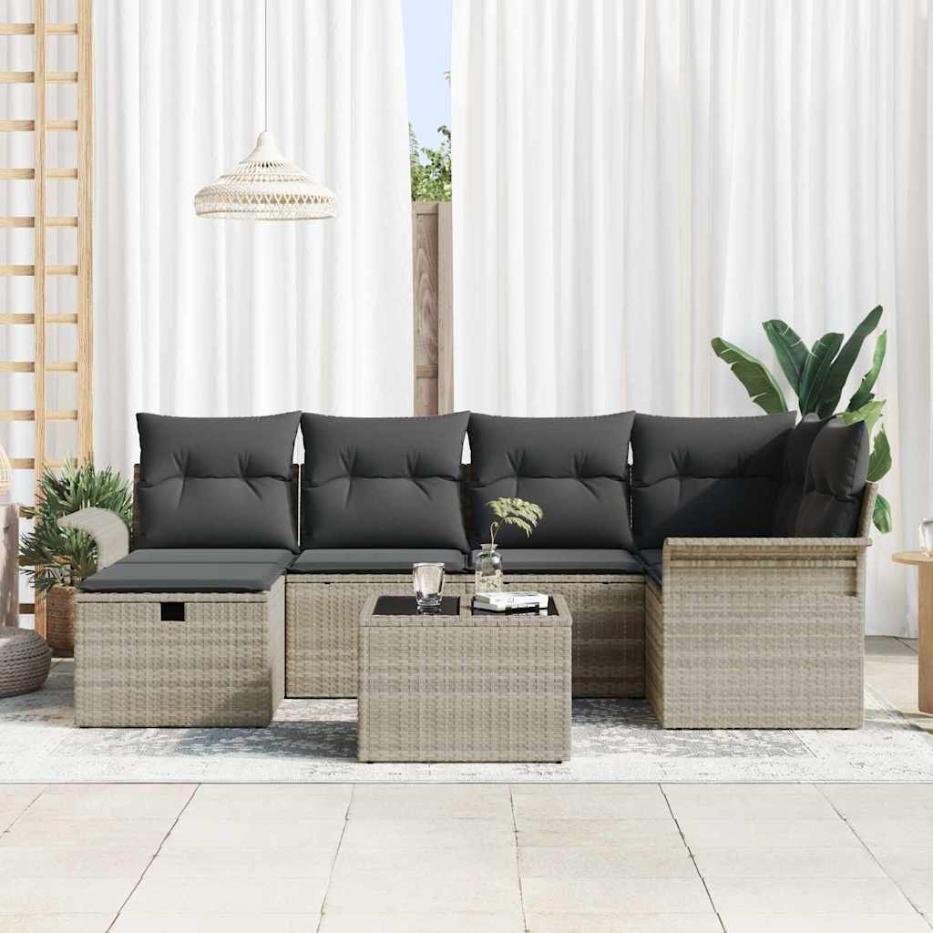Gartensofa-set mit Kissen 7 pcs Hellgrau Poly-Rattan