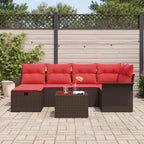 Gartensofa-set mit Kissen 7 pcs Braun und Rot Poly-Rattan