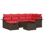 Gartensofa-set mit Kissen 7 pcs Braun und Rot Poly-Rattan