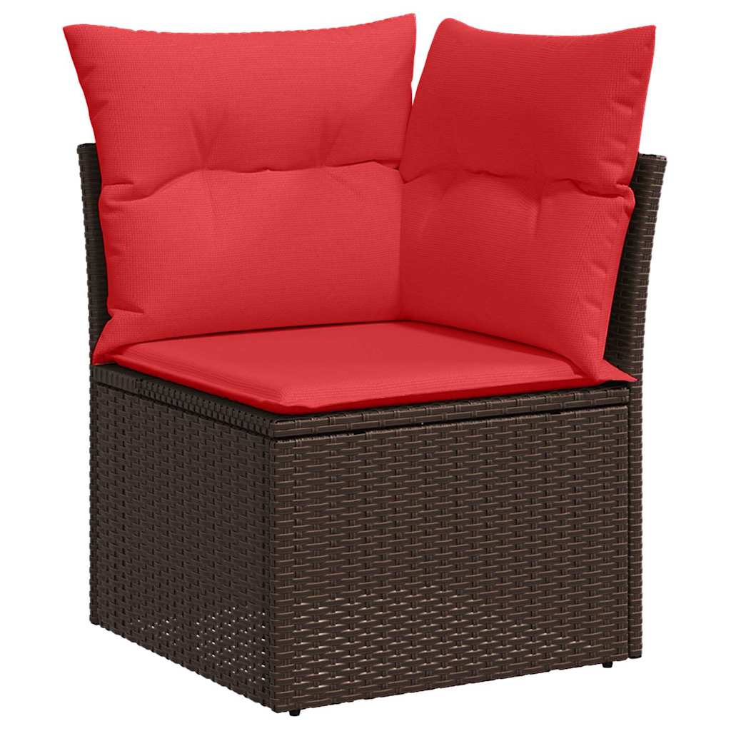 Gartensofa-set mit Kissen 7 pcs Braun und Rot Poly-Rattan