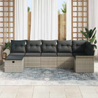 Gartensofa-set mit Kissen 7 pcs Hellgrau Poly-Rattan