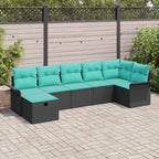 Gartensofa-set mit Kissen 7 pcs Schwarz und Türkis Poly-Rattan