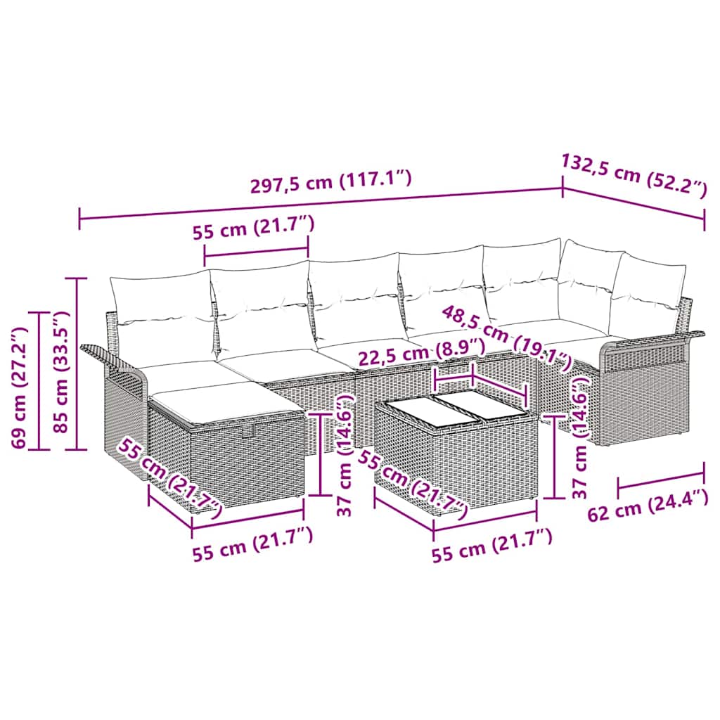 Gartensofa-set mit Kissen 8 pcs Hellgrau Poly-Rattan