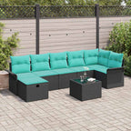 Gartensofa-set mit Kissen 8 pcs Schwarz und Türkis Poly-Rattan
